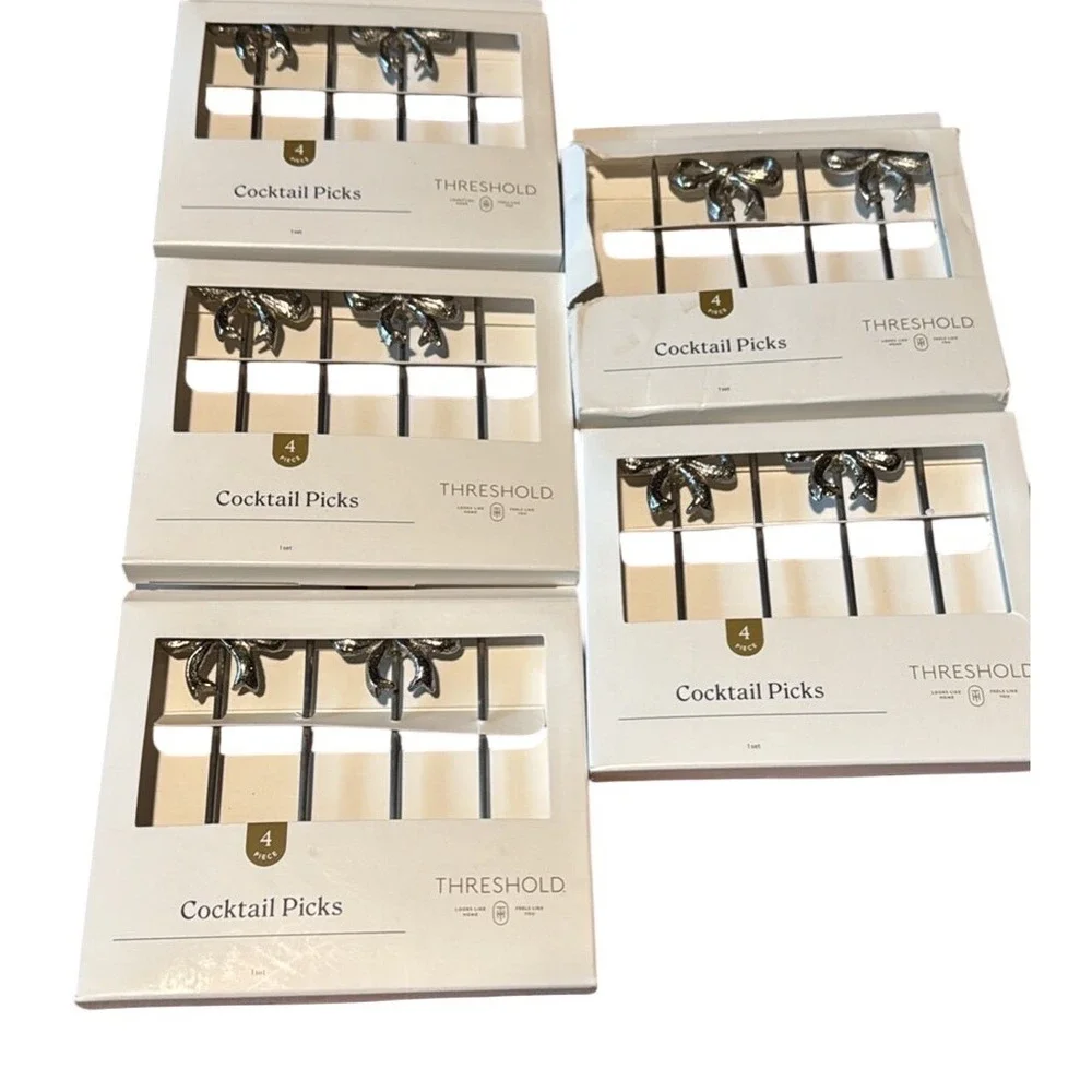 5 packs of 4 Threshold Silver Bow Cocktail Picks Coquette Metal Garnish Skewers